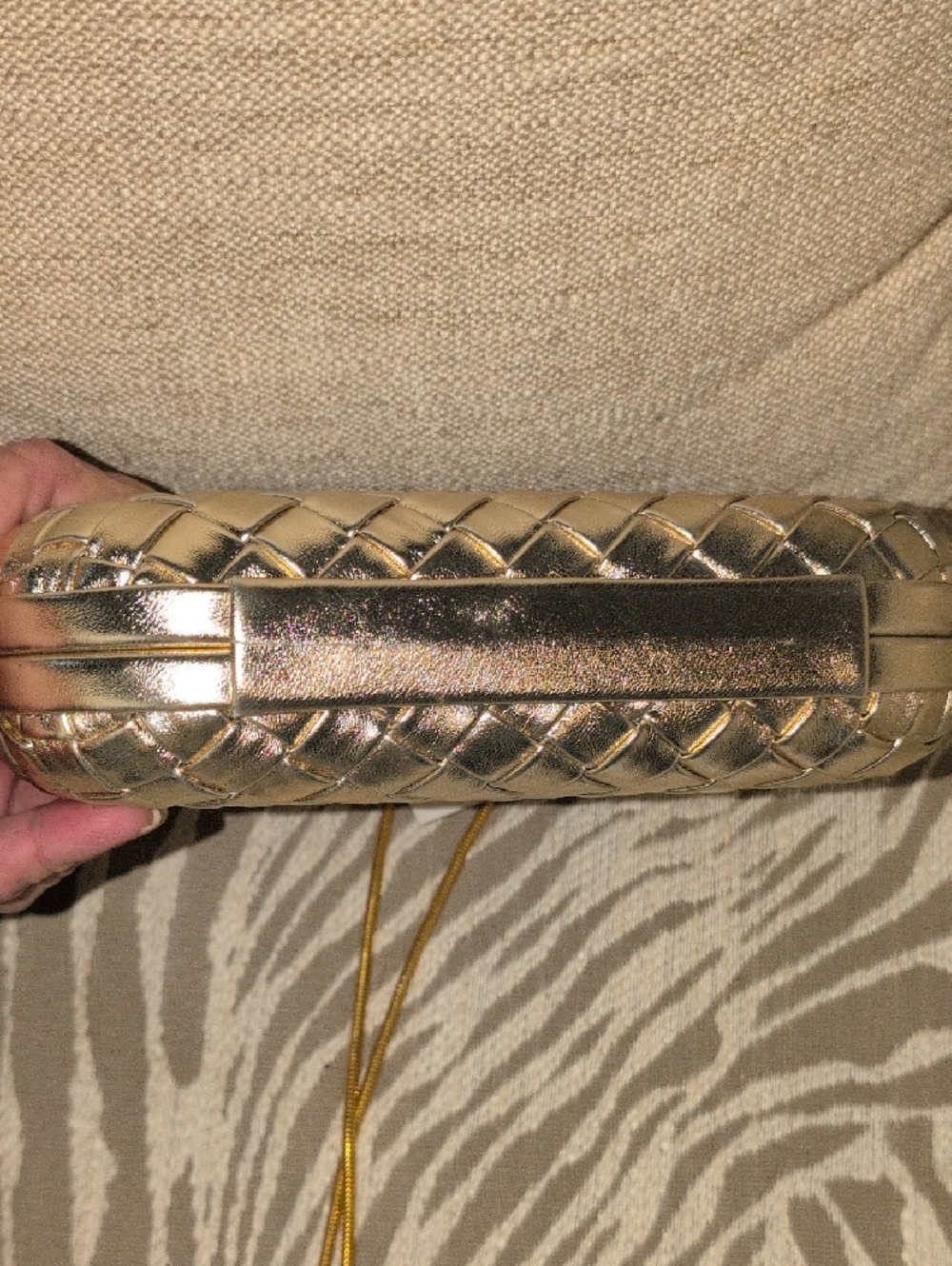 Metallic Gold Quilted Knot-Clasp Evening Clutch - NWT - Picture 7 of 10